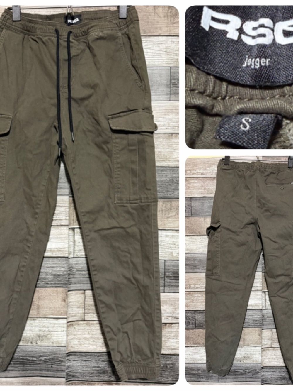 RSQ Cargo Joggers Men’s S Green Tapered Drawstring (Inseam 27)